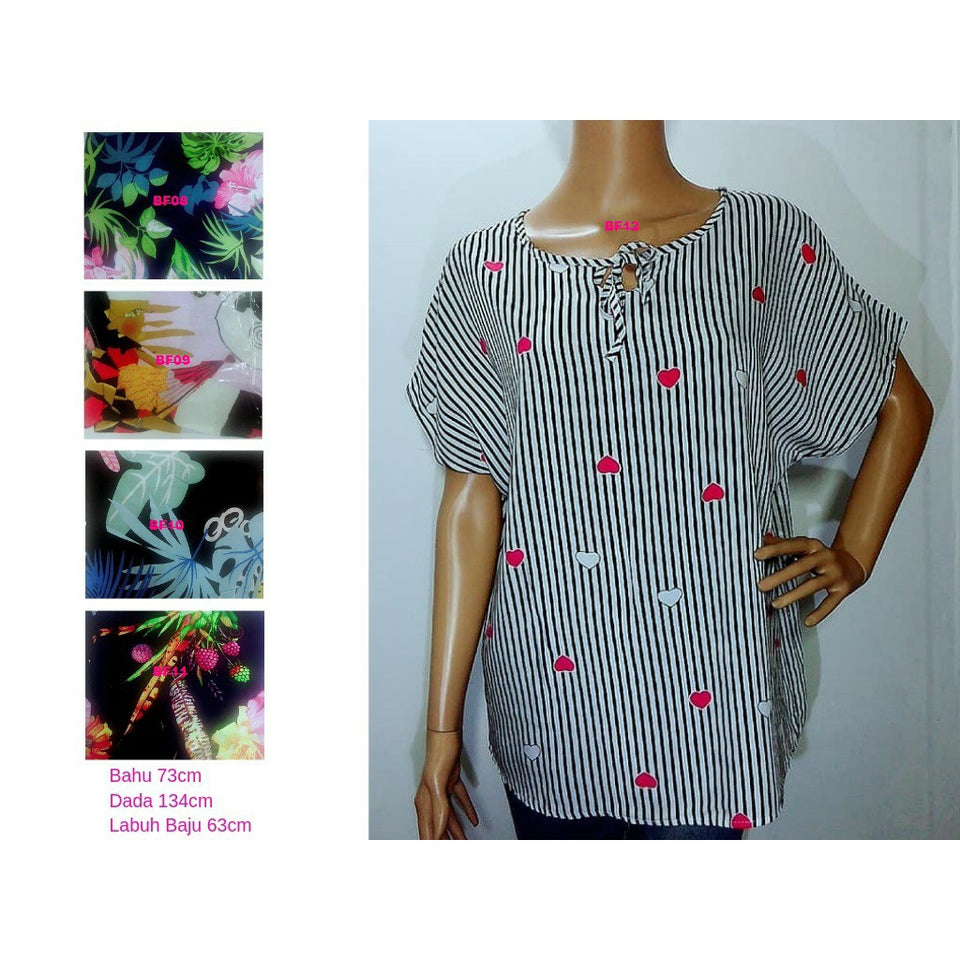 Produk Baru 2019 Blouse Printed Design Bunga Bersize Besar