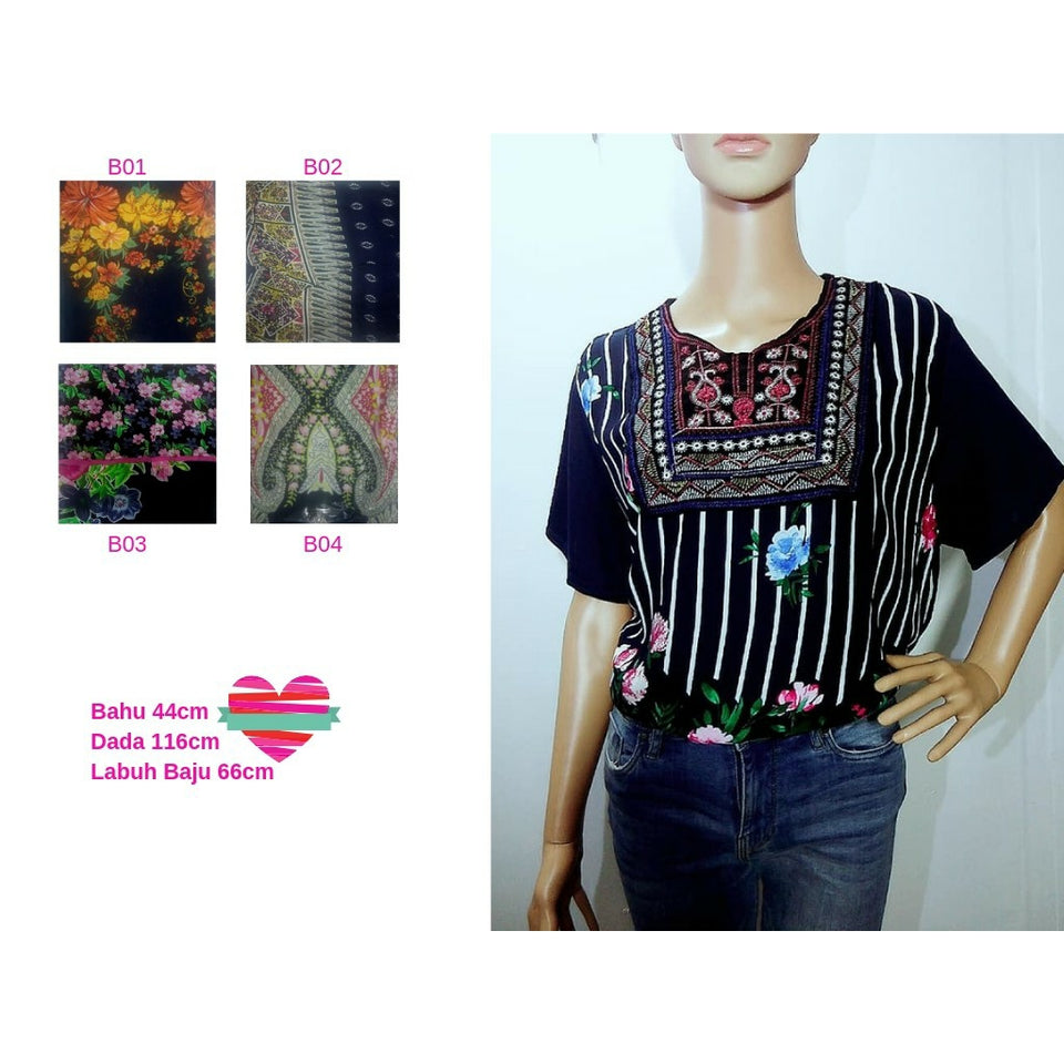Produk Baru 2019 Blouse Sulaman Di Leher Bulat Longgar Bersize Besar