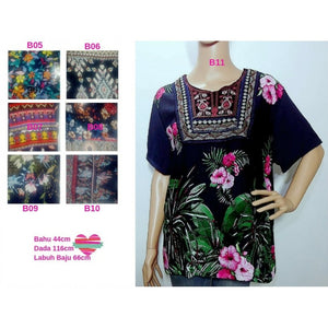 Produk Baru 2019 Blouse Sulaman Di Leher Bulat Longgar Bersize Besar