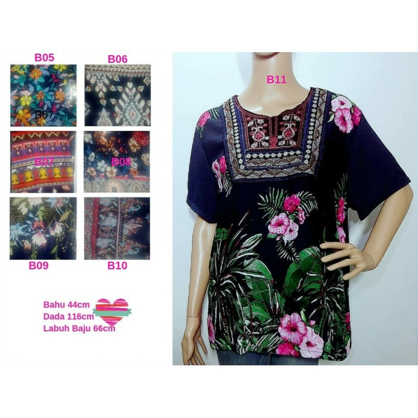 Produk Baru 2019 Blouse Sulaman Di Leher Bulat Longgar Bersize Besar