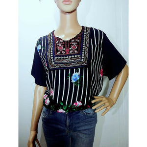 Produk Baru 2019 Blouse Sulaman Di Leher Bulat Longgar Bersize Besar