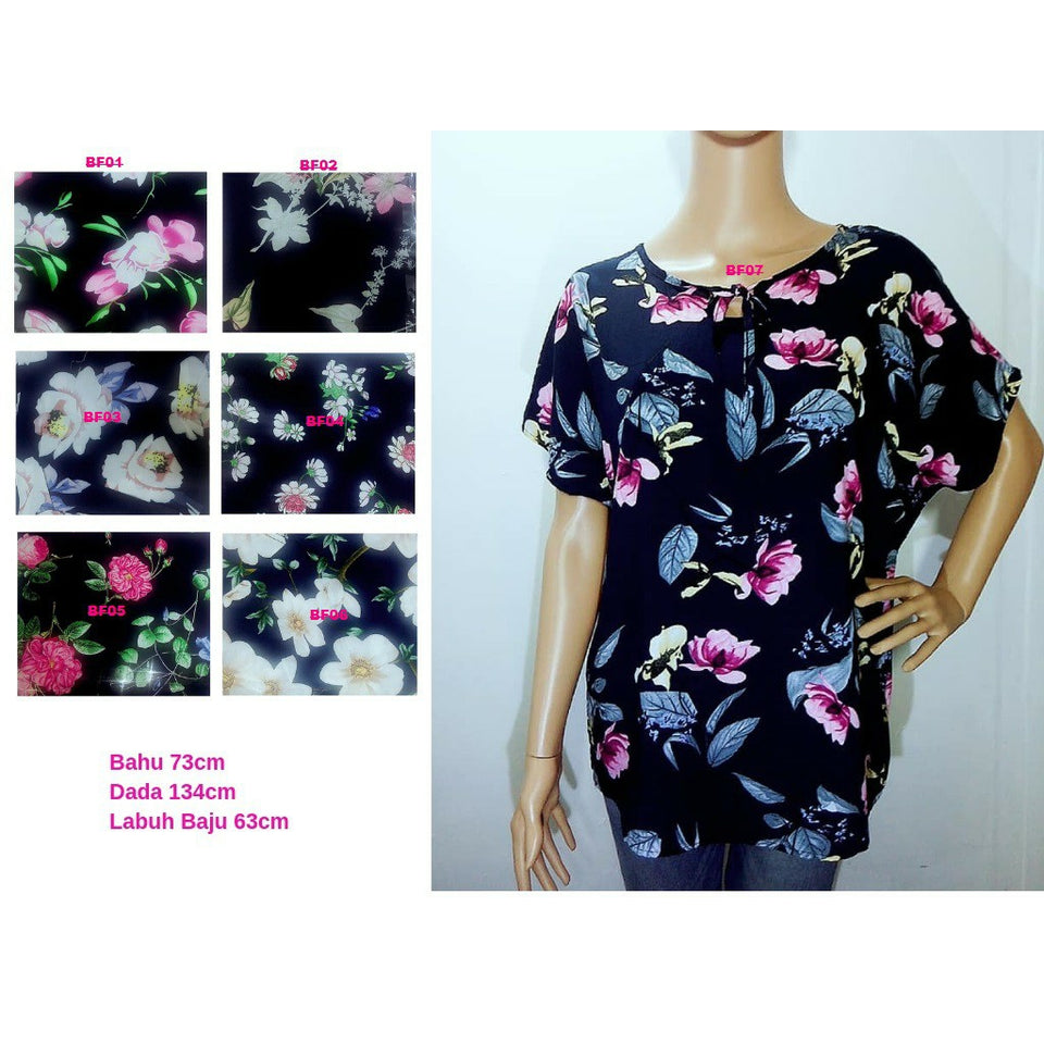Produk Baru 2019 Blouse Printed Design Bunga Bersize Besar